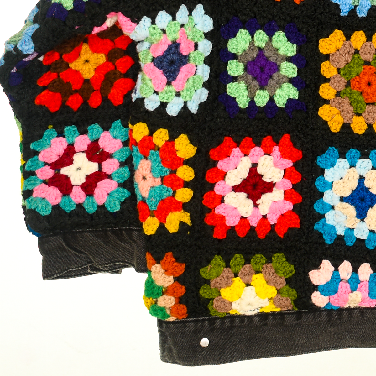 Granny Square Reversable Crochet Black Jean Jacket