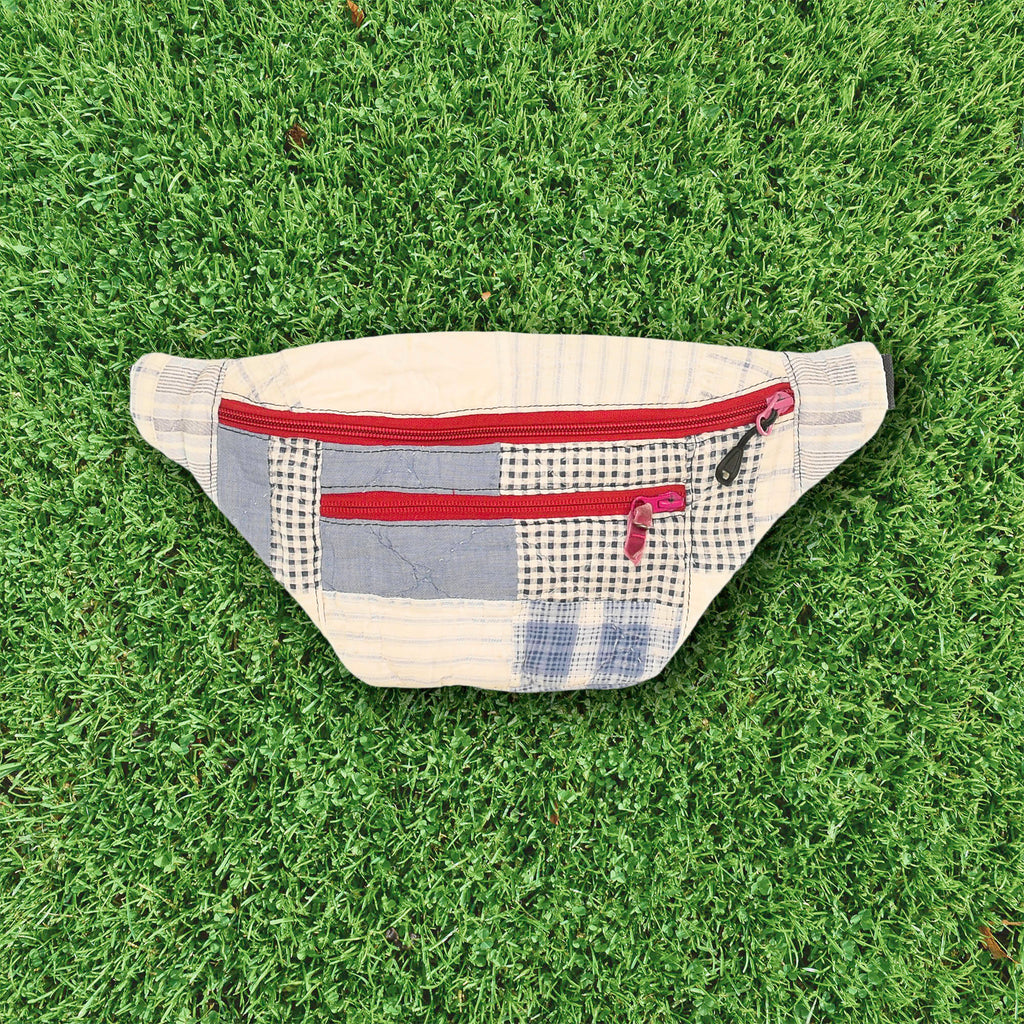 Patchwork Quilt Waist Bag | Cream + Blue Plaid