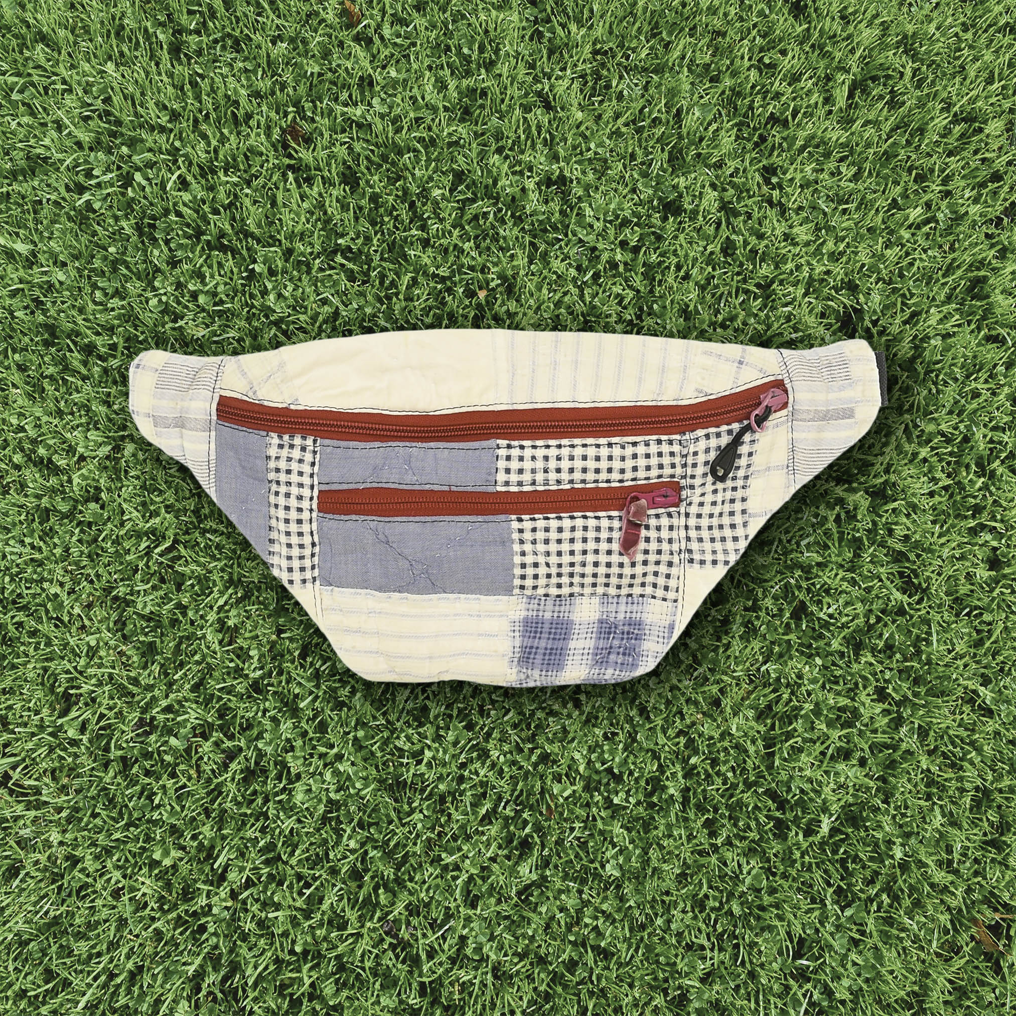 Patchwork Quilt Waist Bag | Cream + Blue Plaid