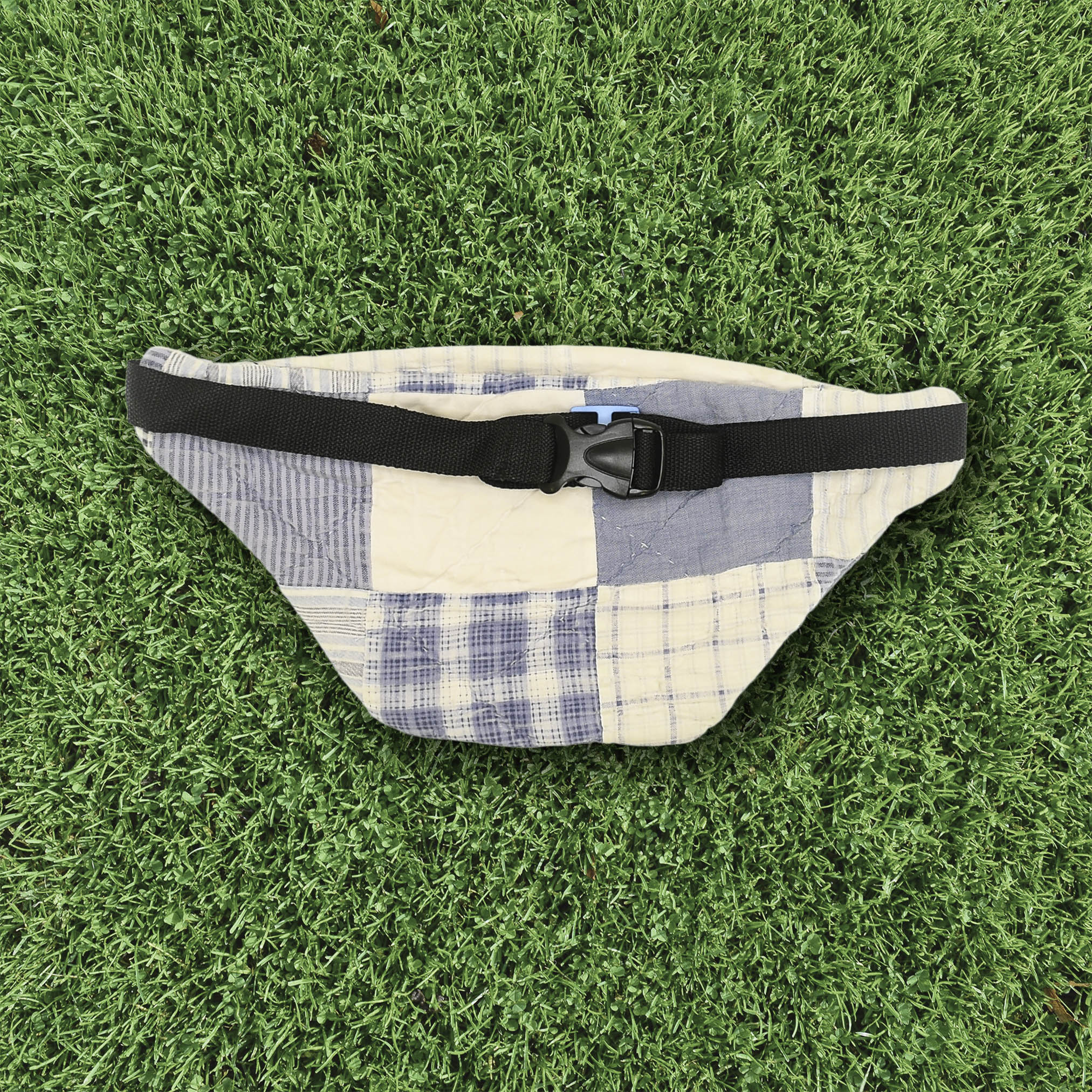 Patchwork Quilt Waist Bag | Cream + Blue Plaid