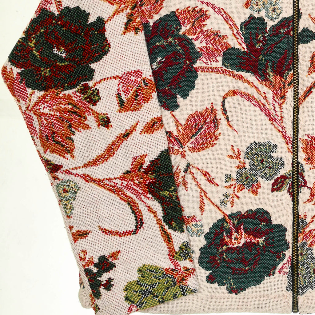 Cream Floral Double Tapestry Zip Coat