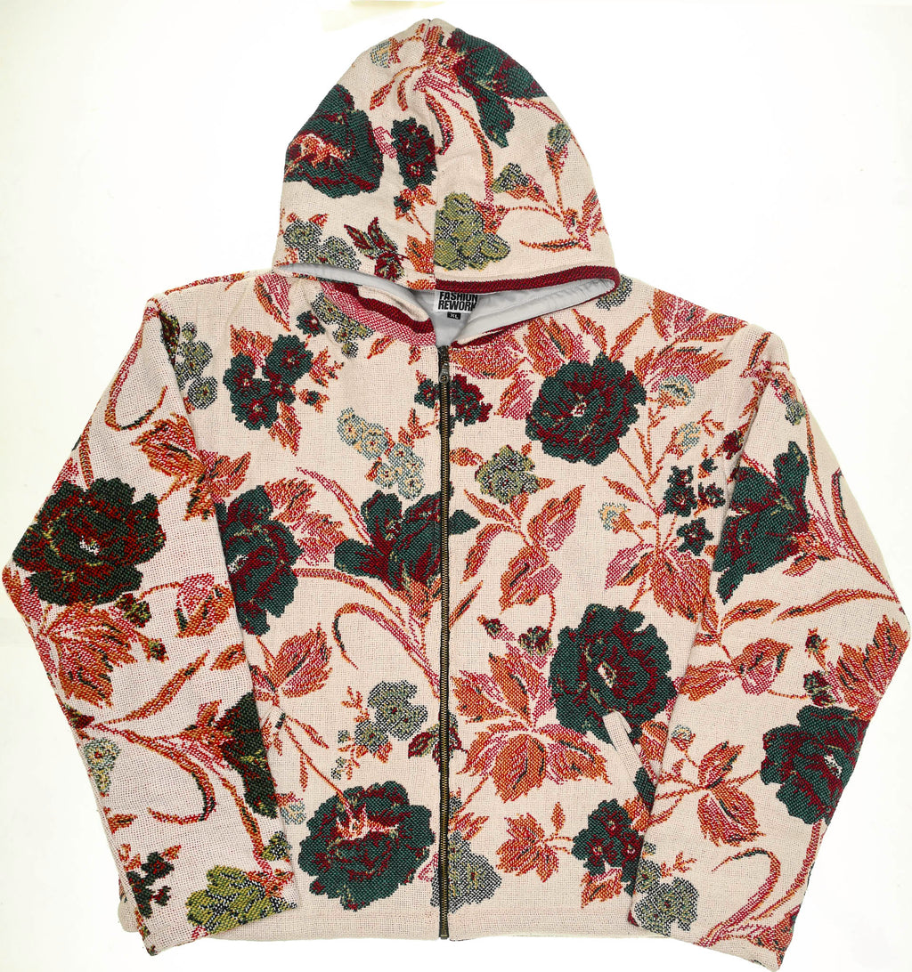 Cream Floral Double Tapestry Zip Coat
