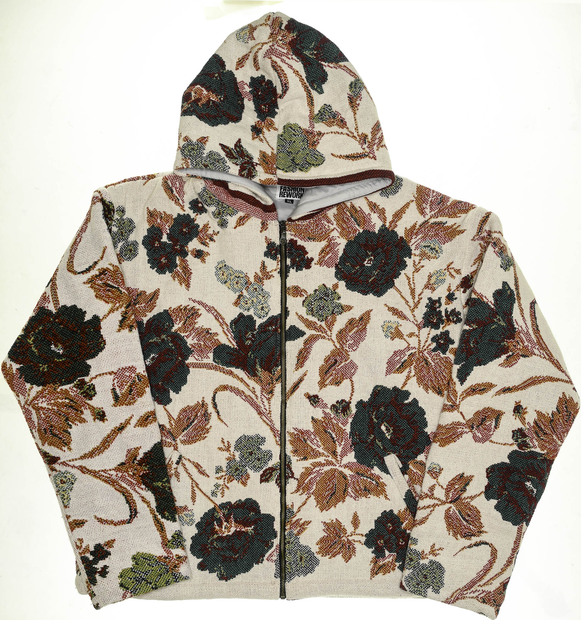Cream Floral Double Tapestry Zip Coat