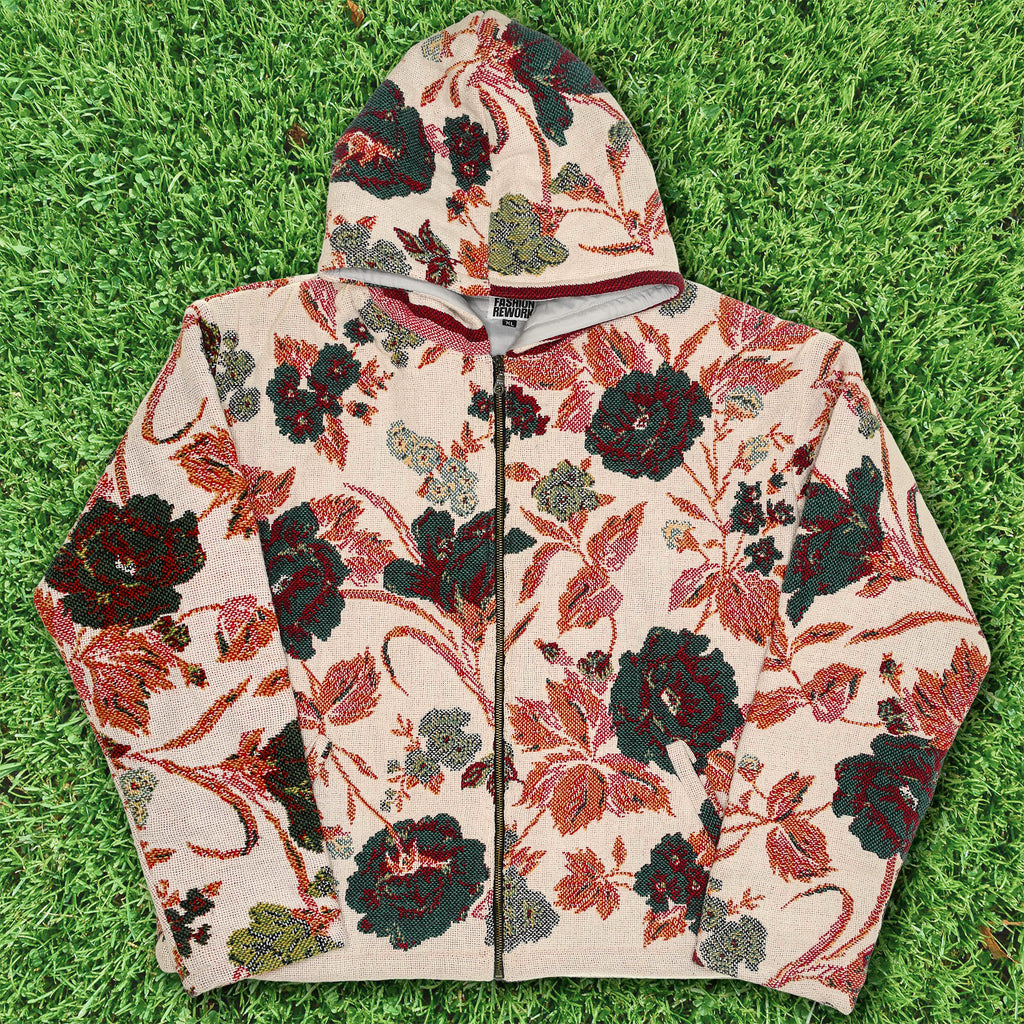 Cream Floral Double Tapestry Zip Coat