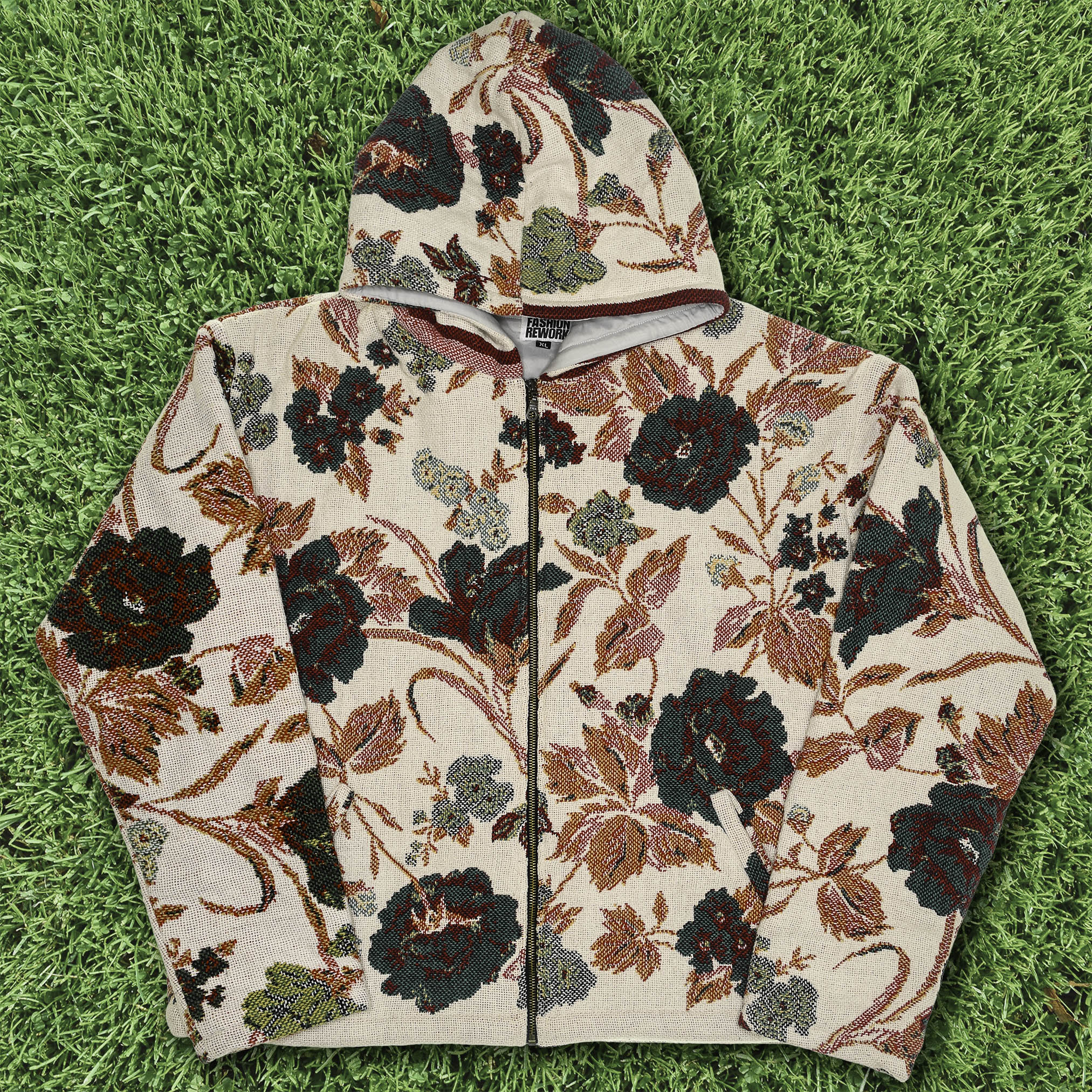 Cream Floral Double Tapestry Zip Coat