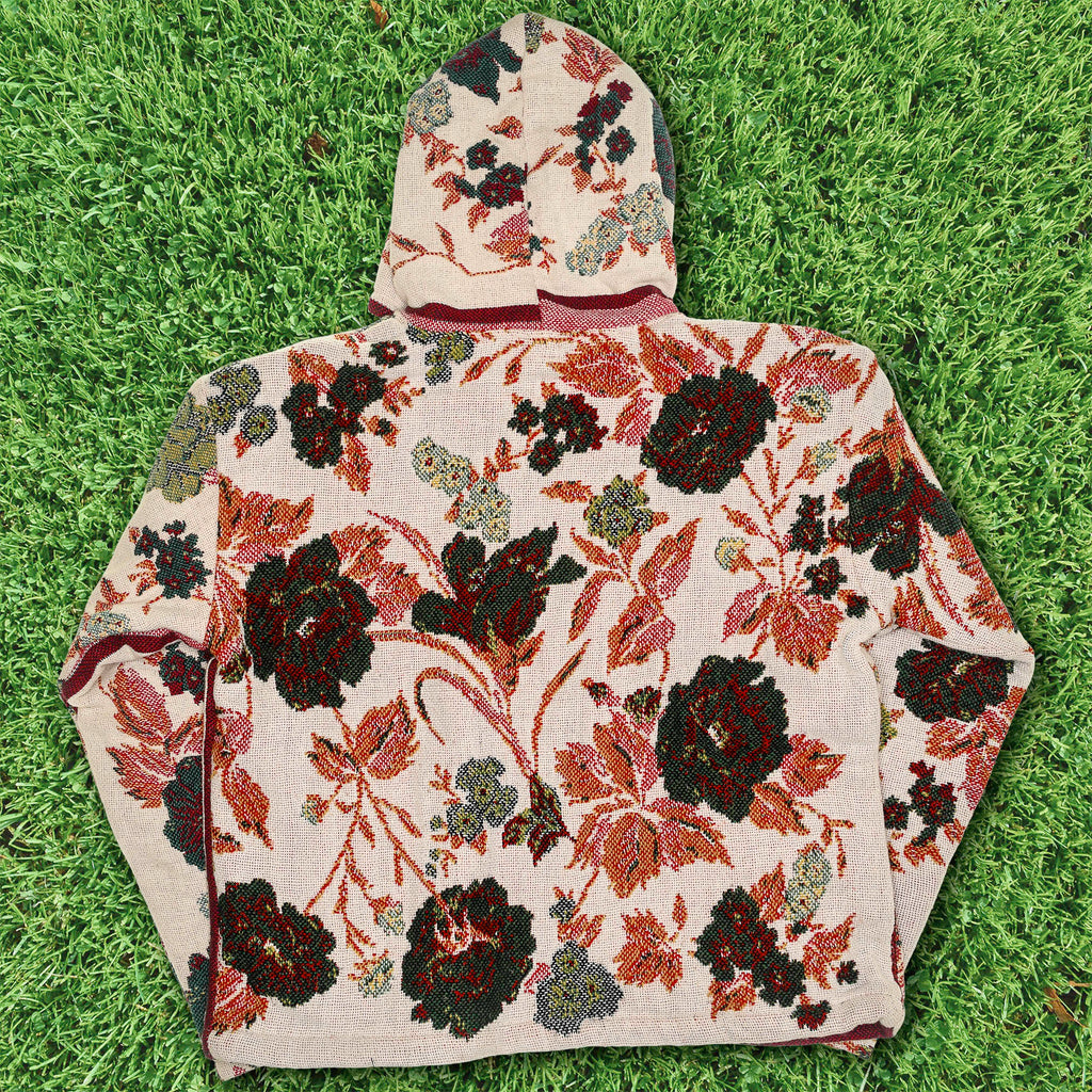 Cream Floral Double Tapestry Zip Coat