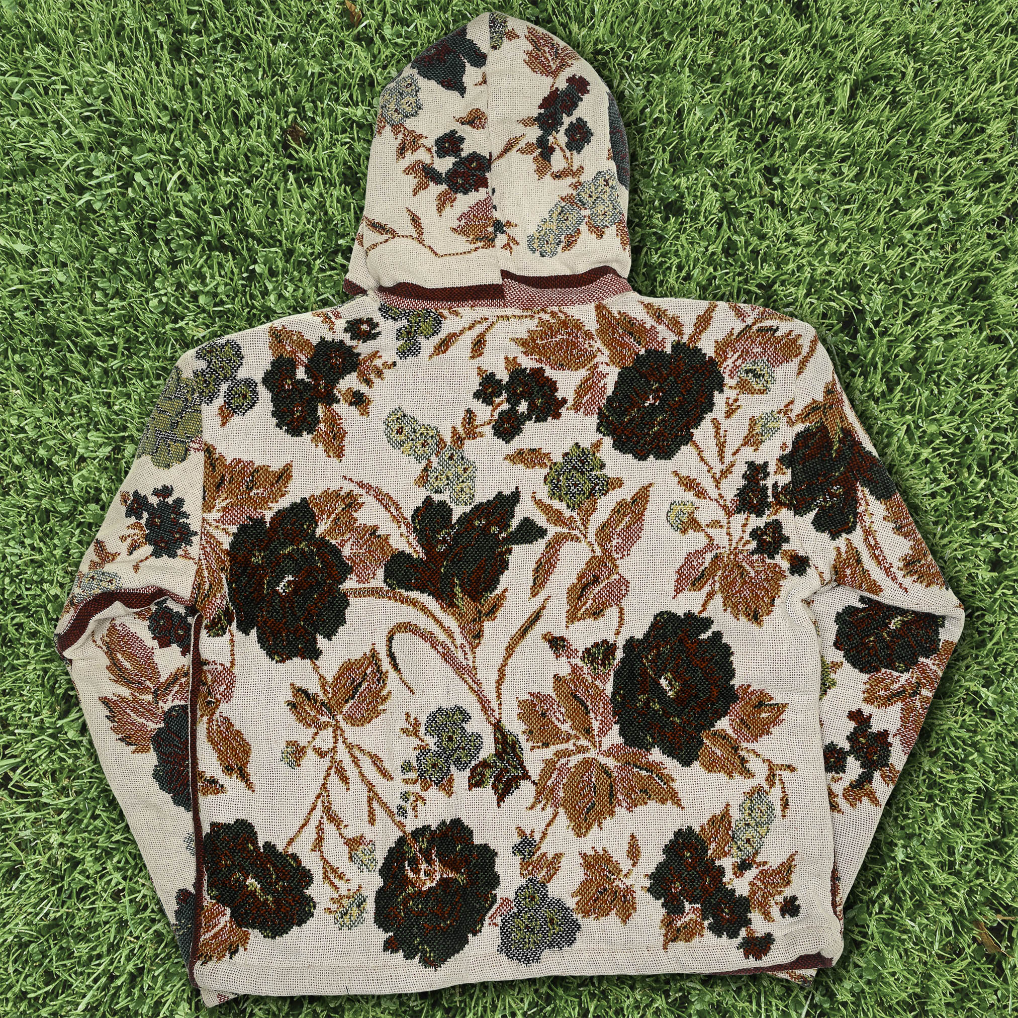 Cream Floral Double Tapestry Zip Coat