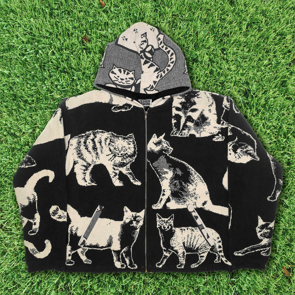 Cat Black Full Tapestry Zip Through