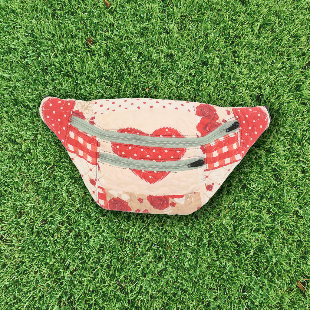Patchwork Quilt Waist Bag | Strawberry Hearts