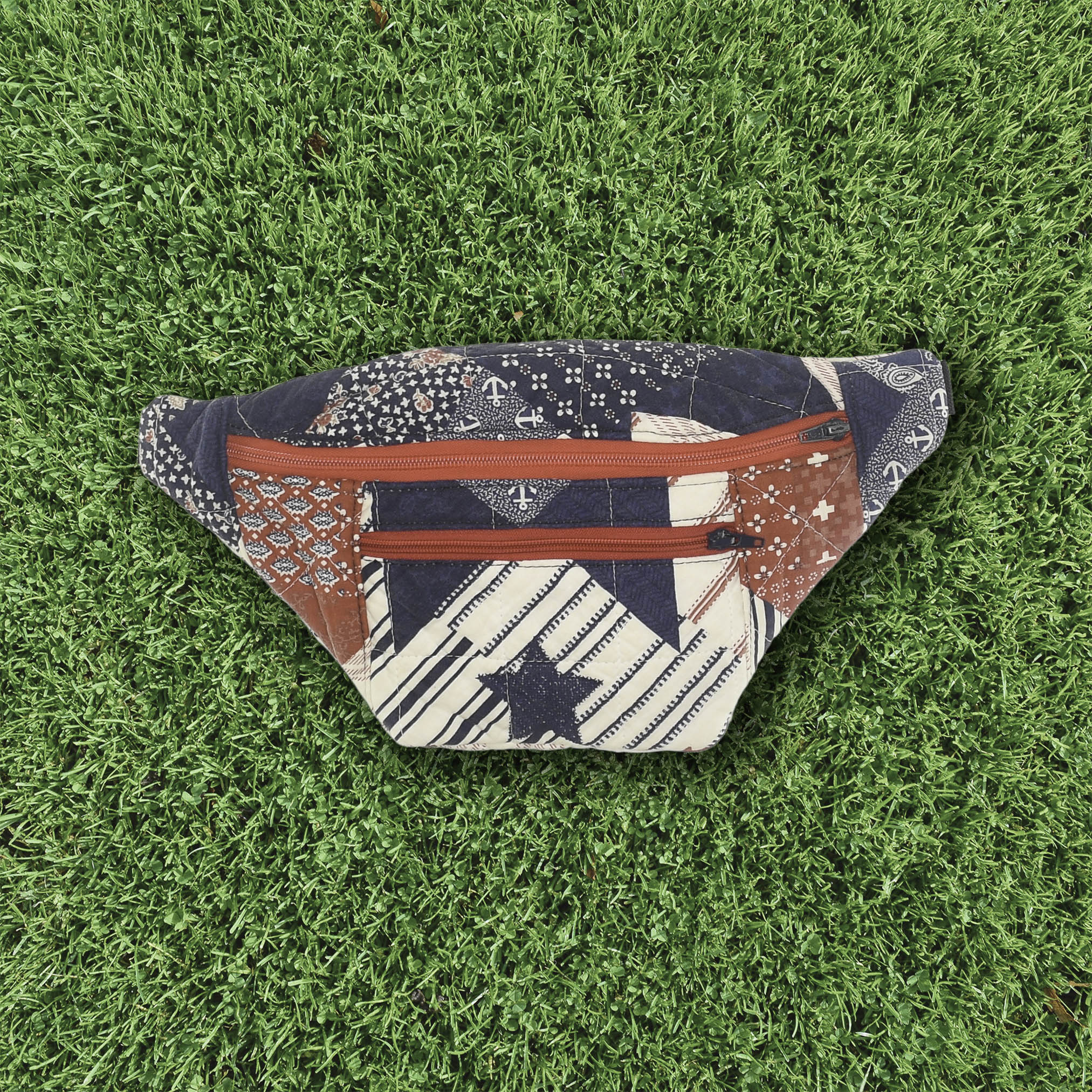 Patchwork Quilt Waist Bag | Red + Navy Patchwork