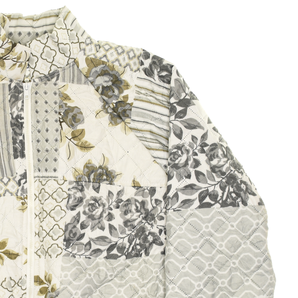 Gray Floral Patchwork Classic Quilt Bomber