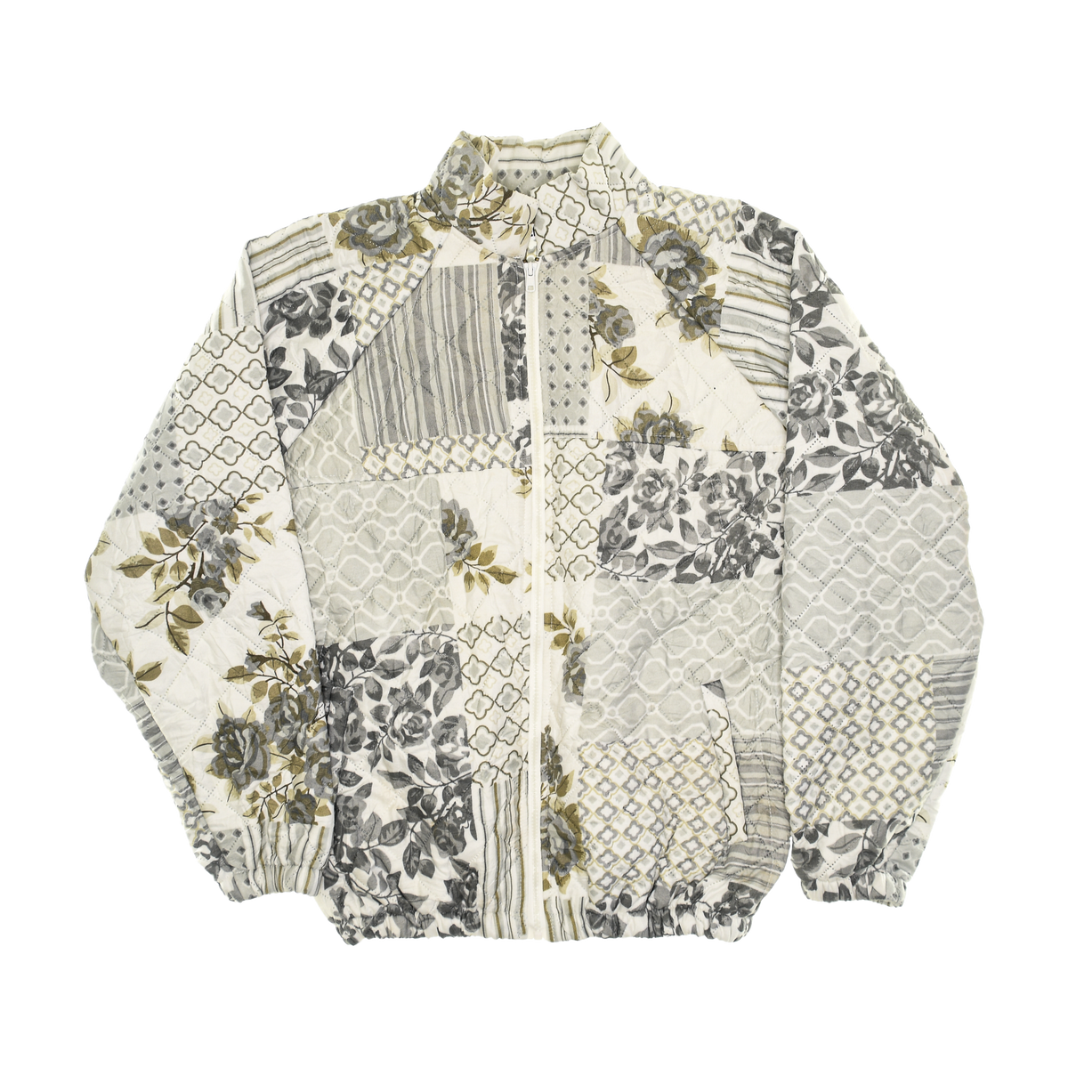 Gray Floral Patchwork Classic Quilt Bomber