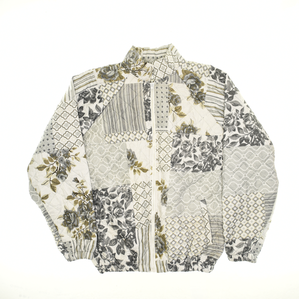 Gray Floral Patchwork Classic Quilt Bomber