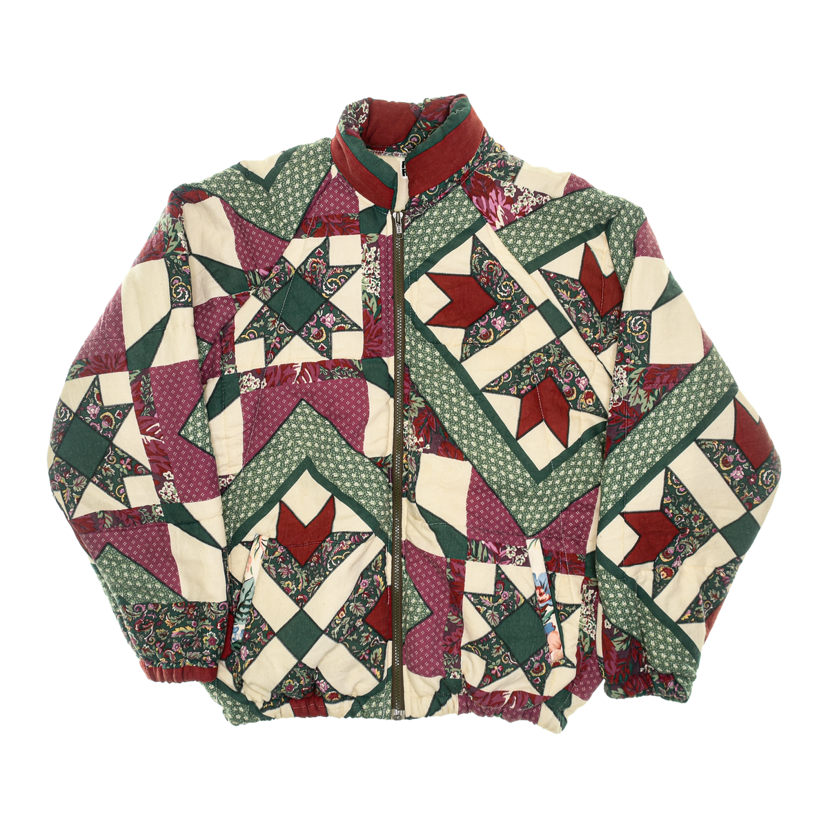 Burgundy & Green Patchwork Classic Quilt Bomber