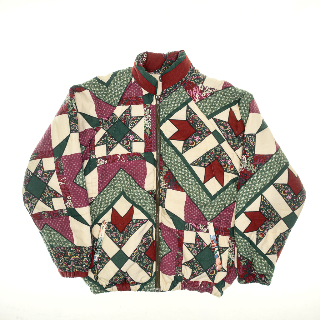 Burgundy & Green Patchwork Classic Quilt Bomber