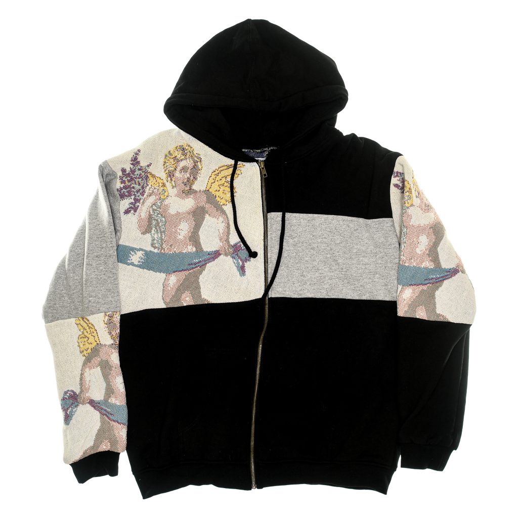 (MEASURE) Cherubim Angel Patchwork Tapestry Zip Up