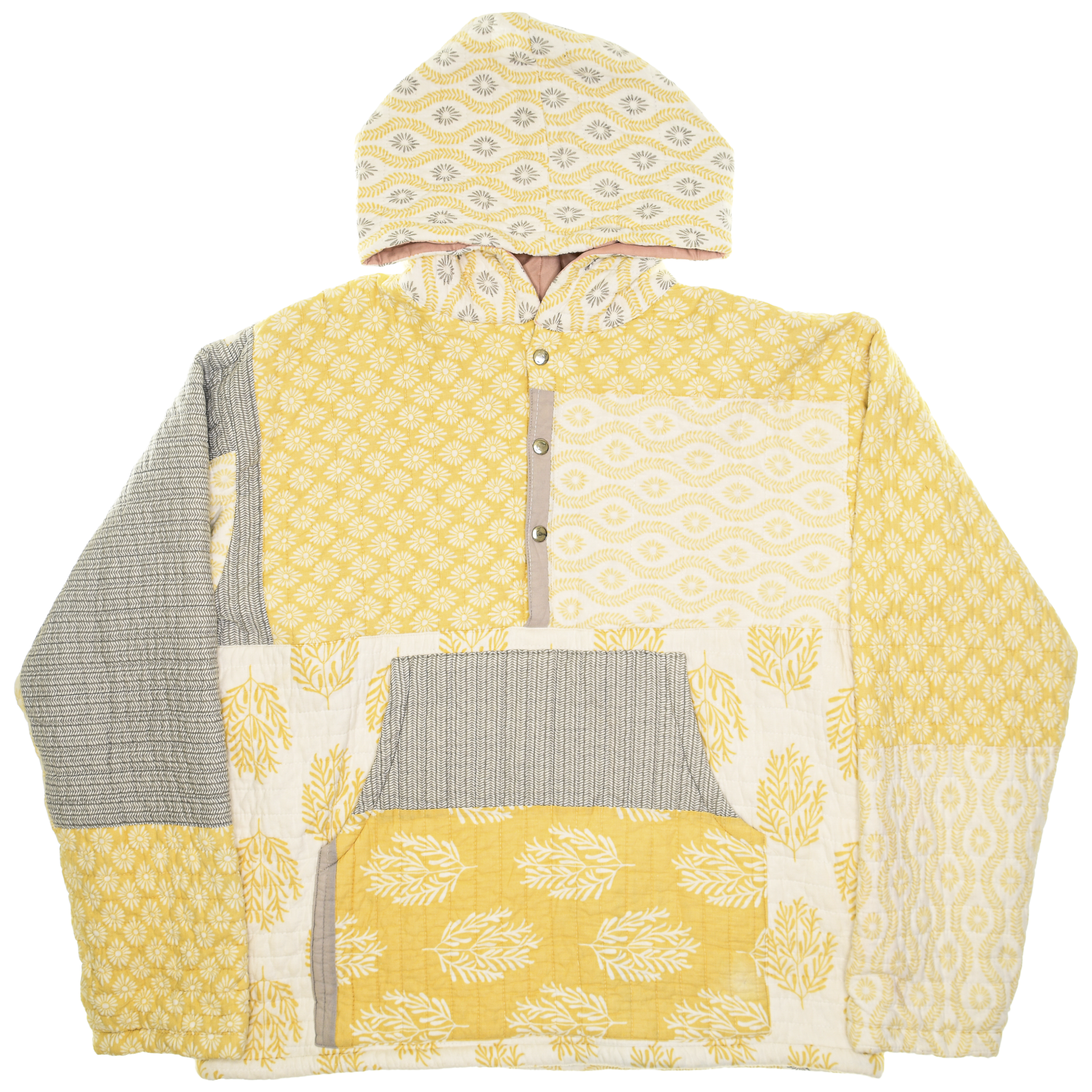 Yellow & Gray Coastal Nomad Quilt Hoodie