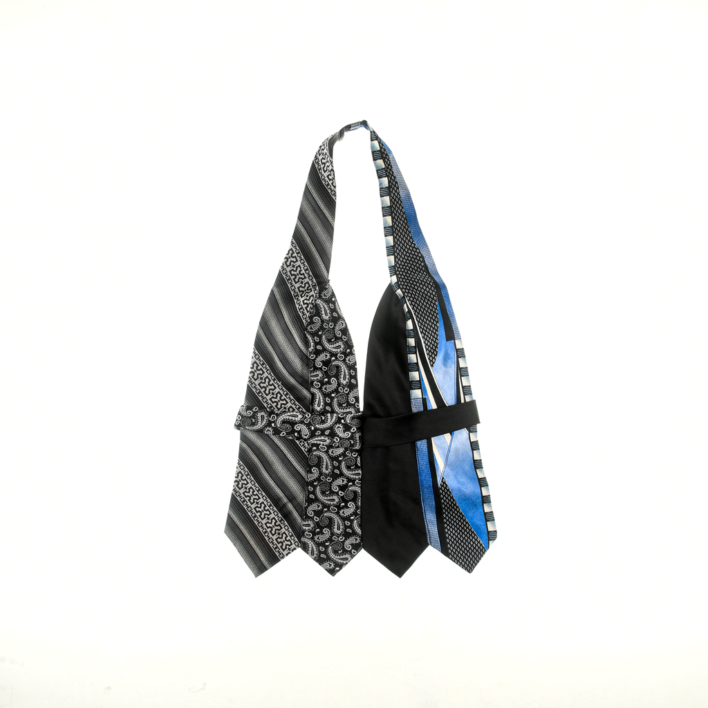 Black & Blue Tie Halter Top