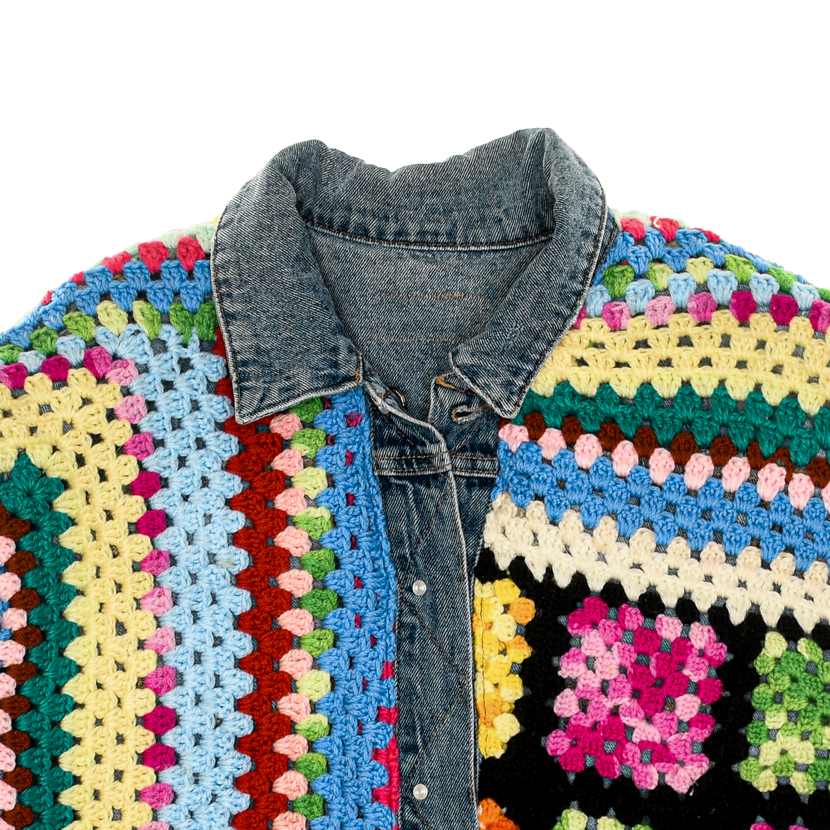 Granny Square Afghan Reversible Denim Jacket