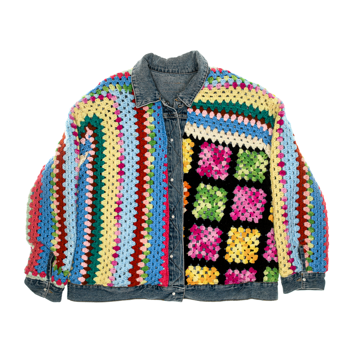 Granny Square Afghan Reversible Denim Jacket