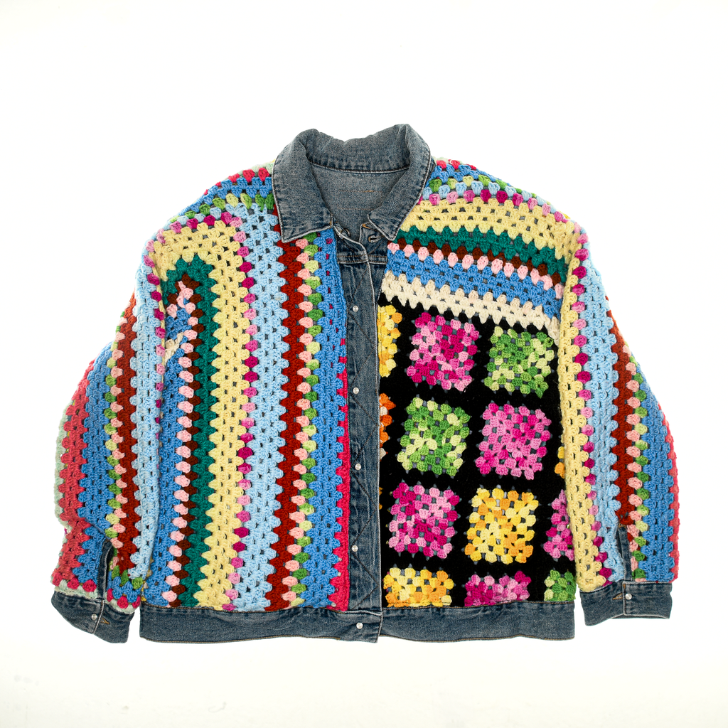 Granny Square Afghan Reversible Denim Jacket