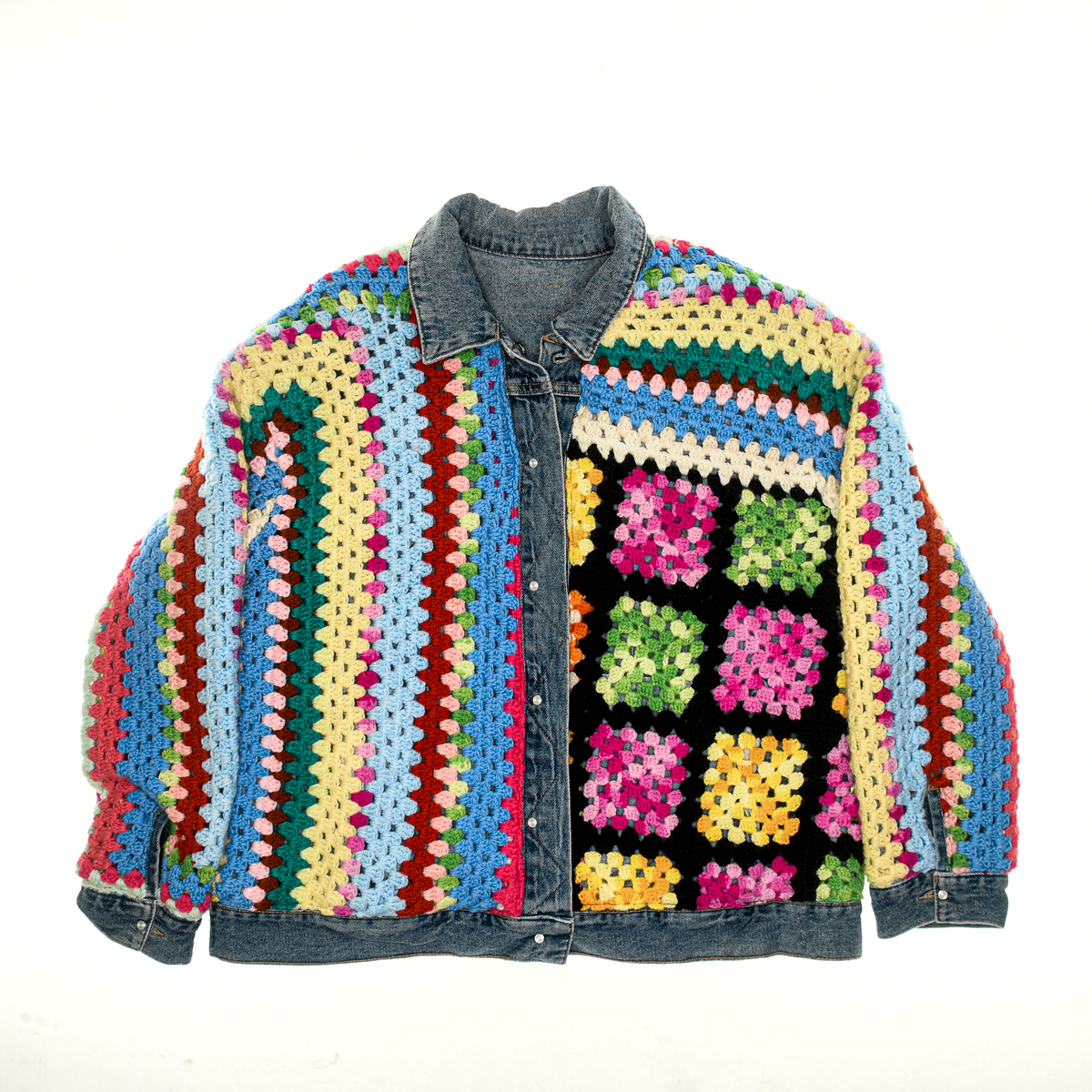 Granny Square Afghan Reversible Denim Jacket