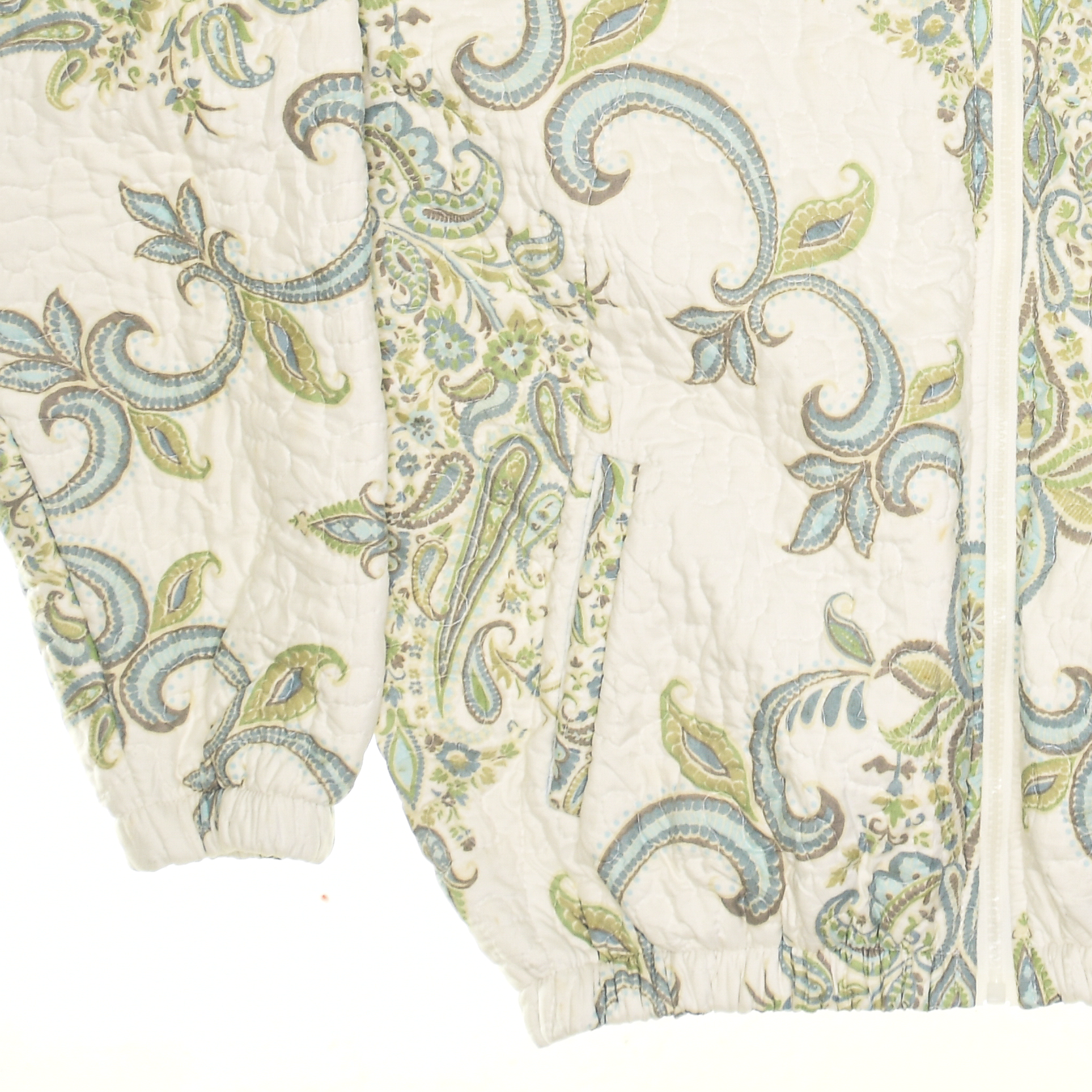 Cream & Green Floral Print Classic Quilt Bomber