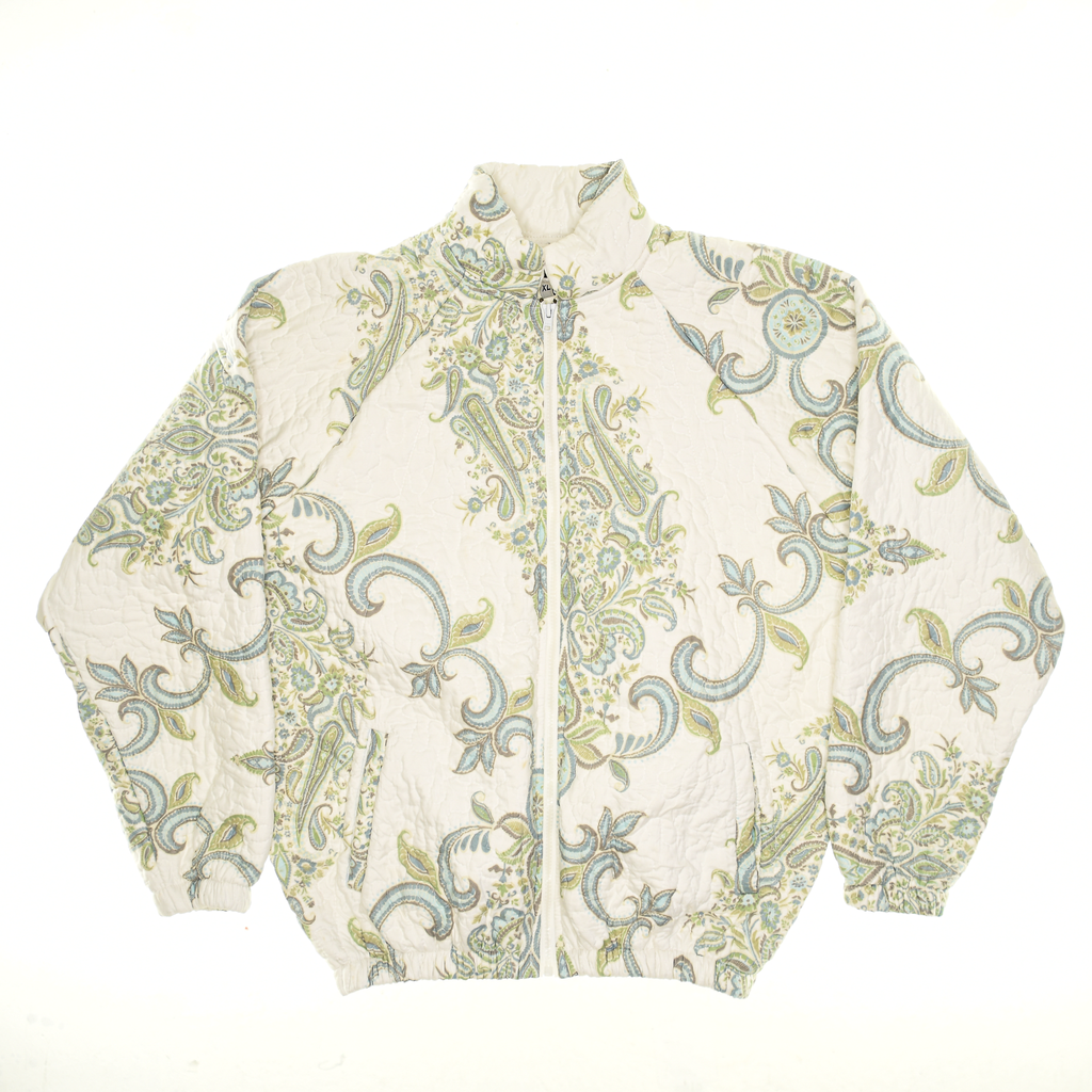 Cream & Green Floral Print Classic Quilt Bomber