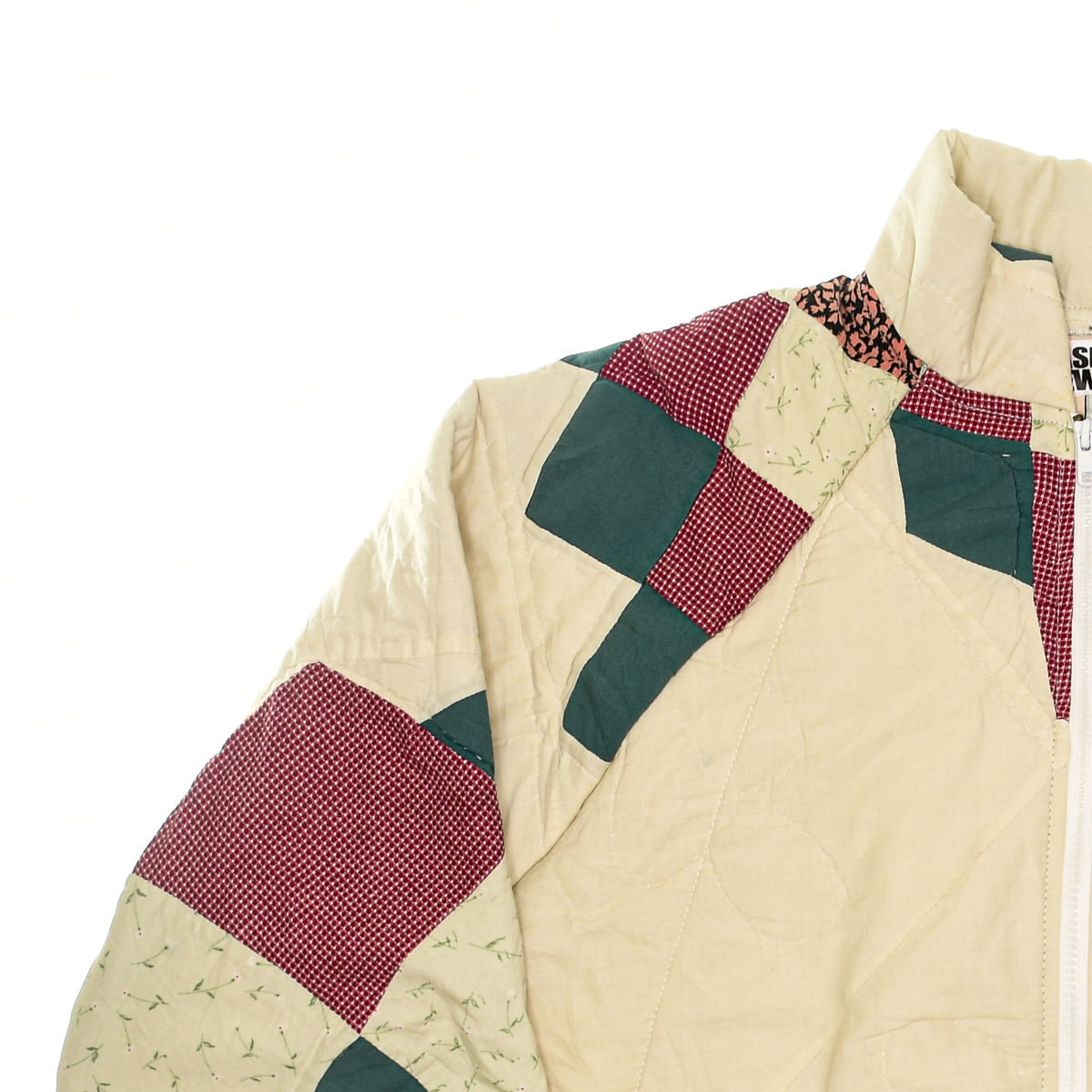 Cream, Green, & Red Patchwork Classic Quilt Bomber