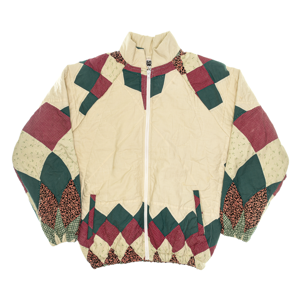 Cream, Green, & Red Patchwork Classic Quilt Bomber