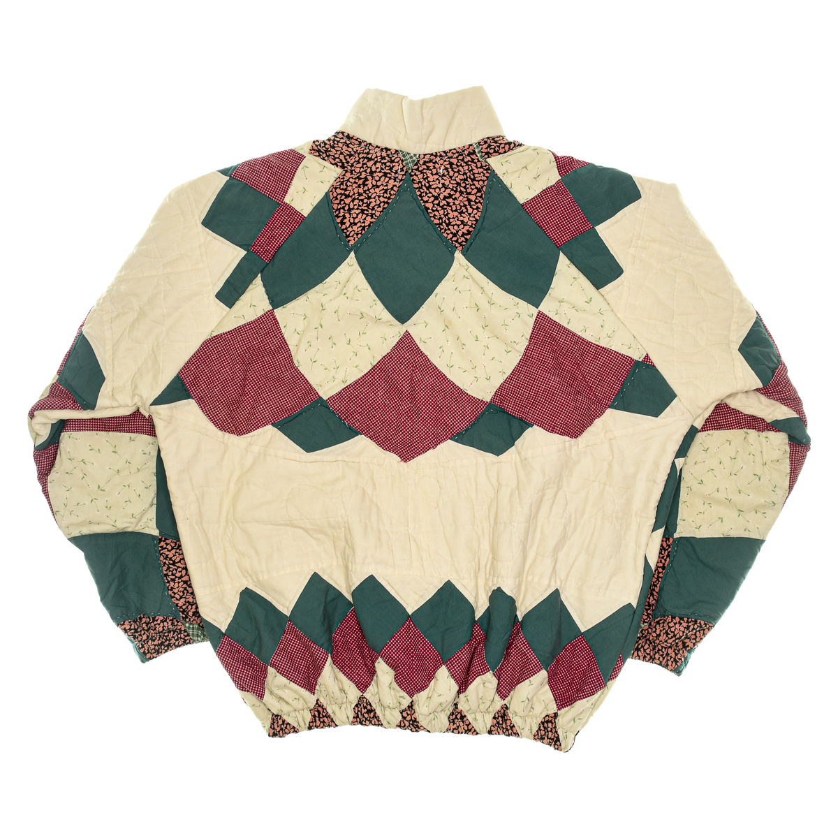 Cream, Green, & Red Patchwork Classic Quilt Bomber