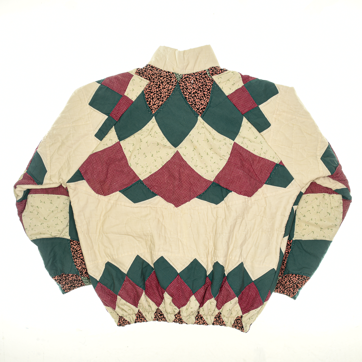 Cream, Green, & Red Patchwork Classic Quilt Bomber