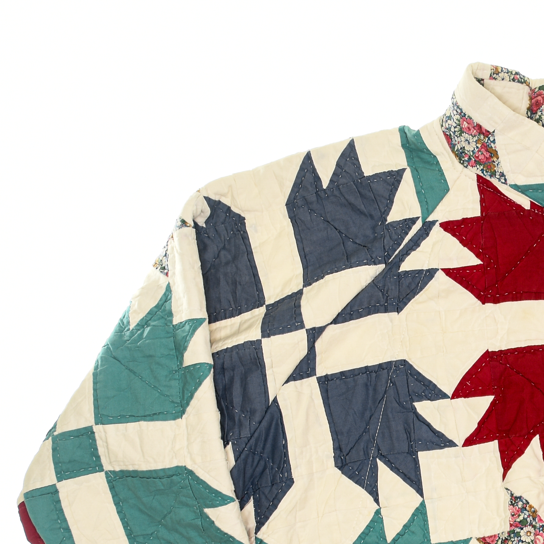 Red, Teal, & Blue Maple Leaf Classic Quilt Bomber