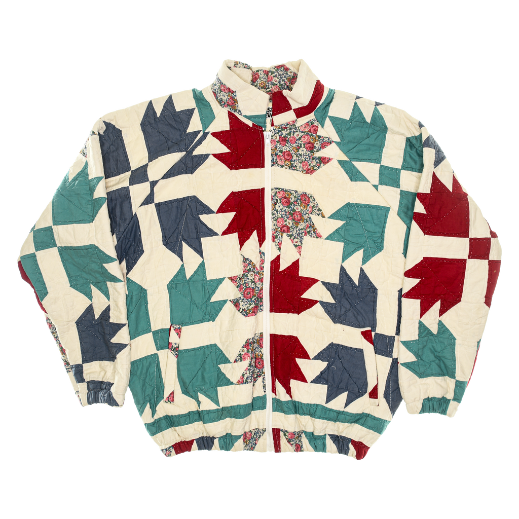 Red, Teal, & Blue Maple Leaf Classic Quilt Bomber