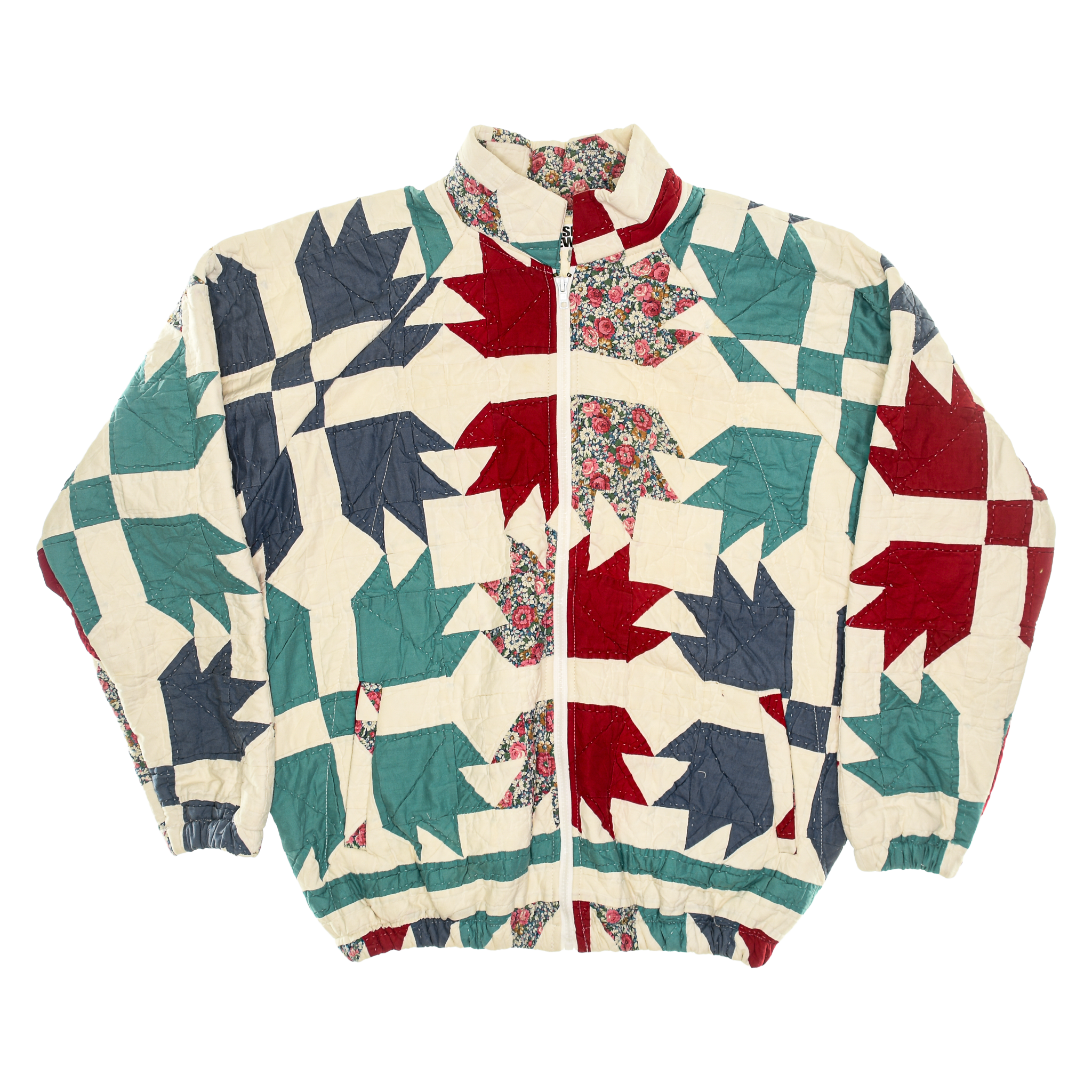 Red, Teal, & Blue Maple Leaf Classic Quilt Bomber