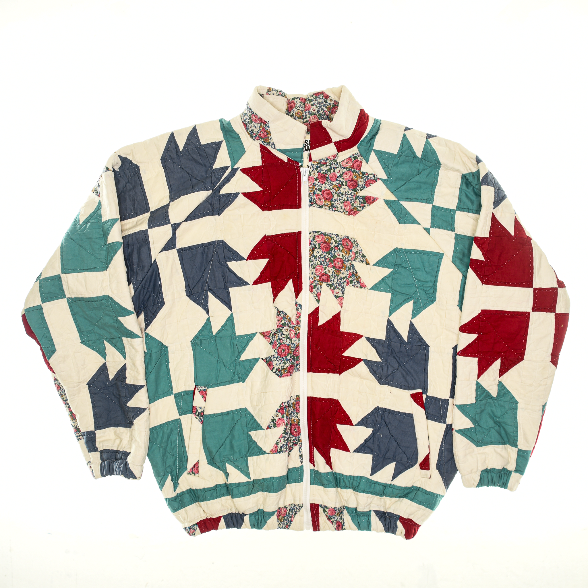 Red, Teal, & Blue Maple Leaf Classic Quilt Bomber