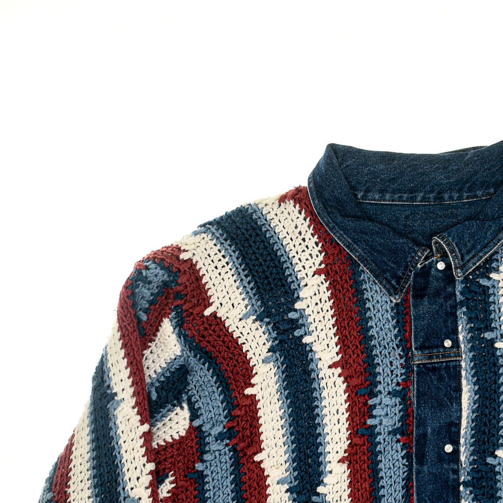 Striped Crochet Reversible Jean Jacket