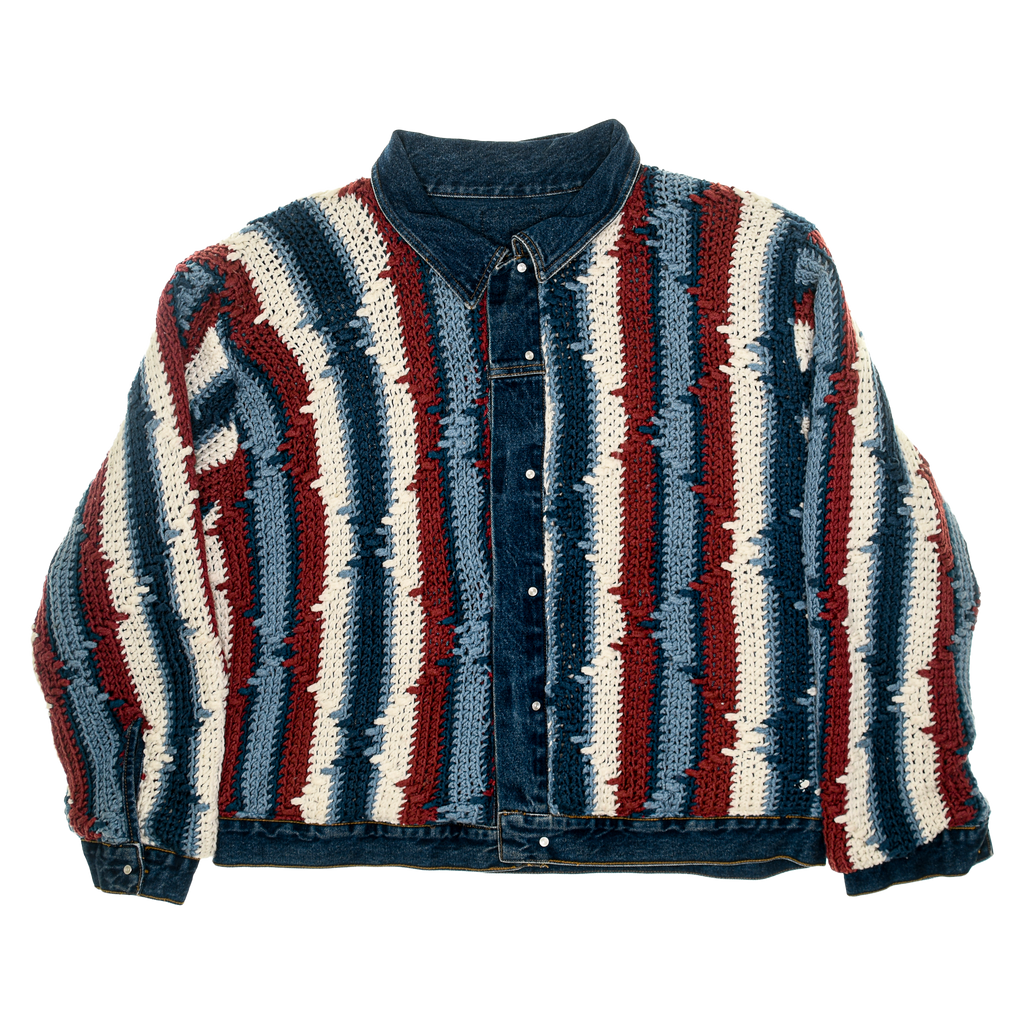 Striped Crochet Reversible Jean Jacket