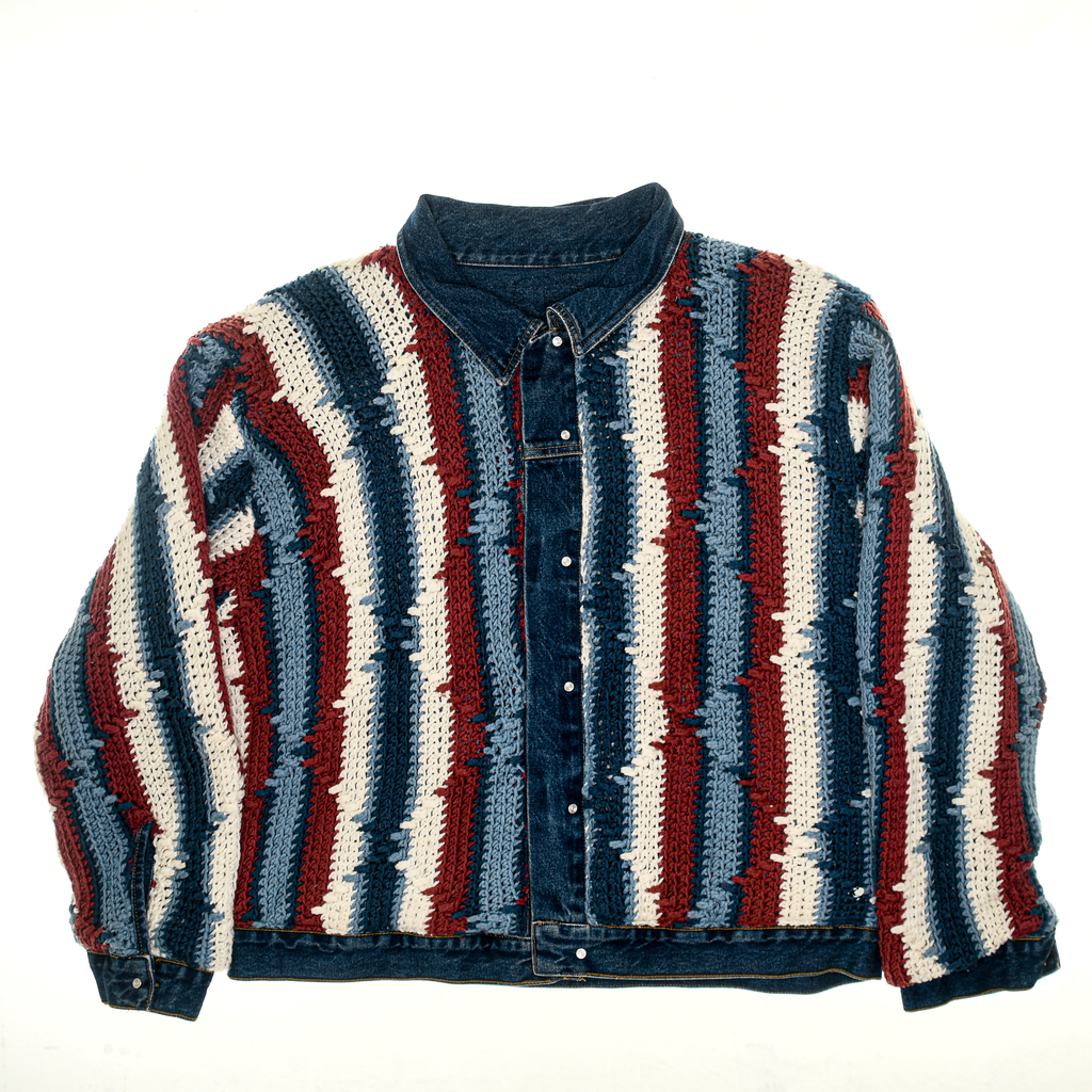 Striped Crochet Reversible Jean Jacket