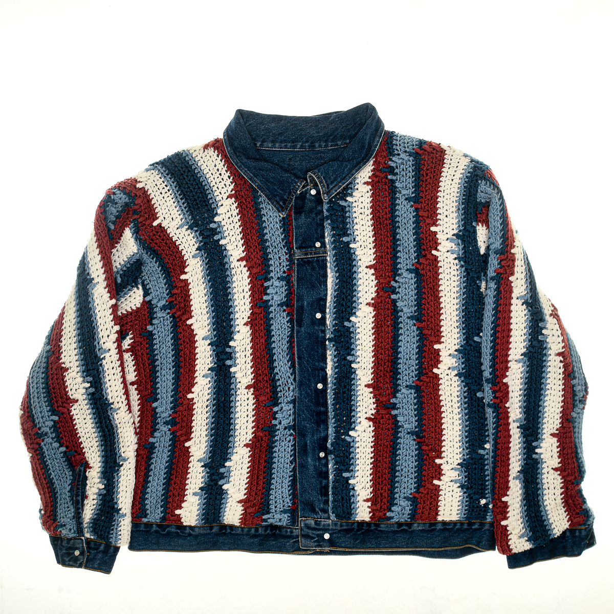 Striped Crochet Reversible Jean Jacket