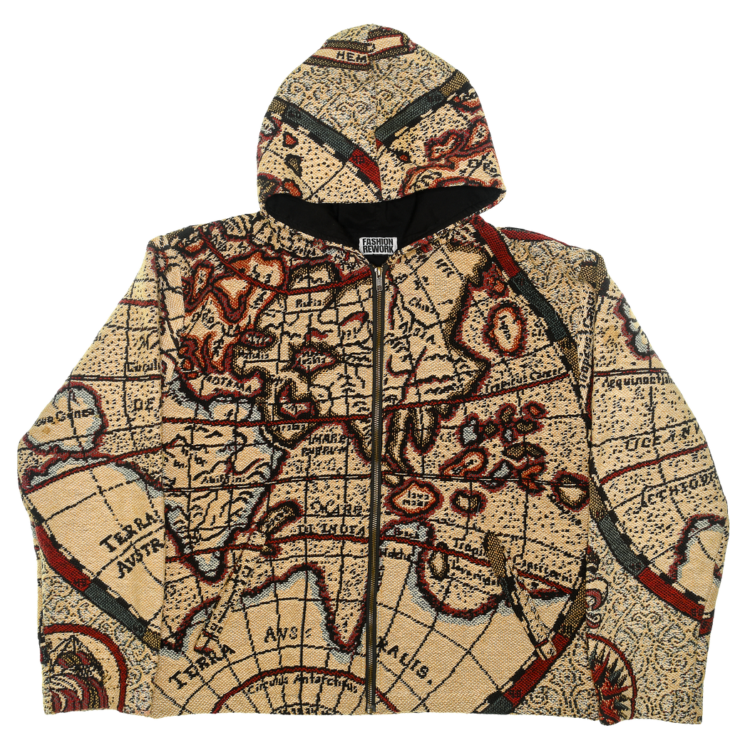 World Map Double Tapestry Zip Coat